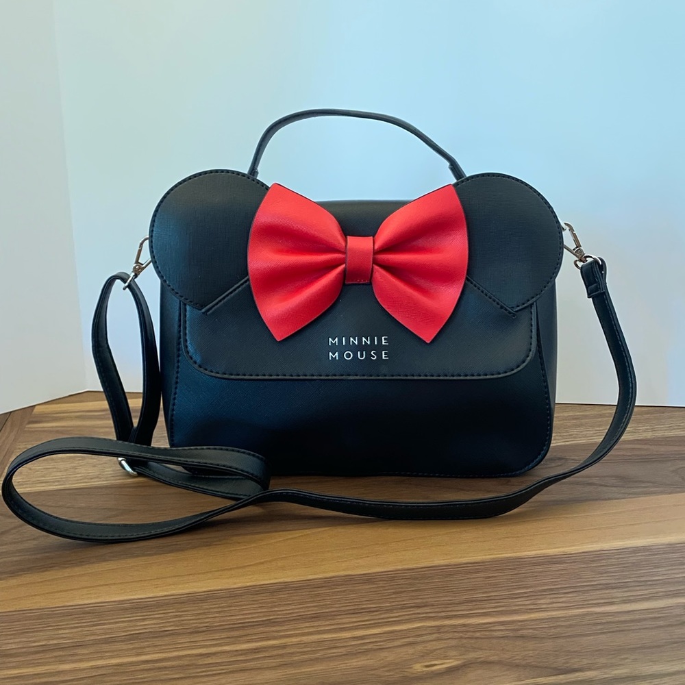 Loungefly Disney Minnie Mouse Ears & Red Bow Crossbody Bag Black & Red.